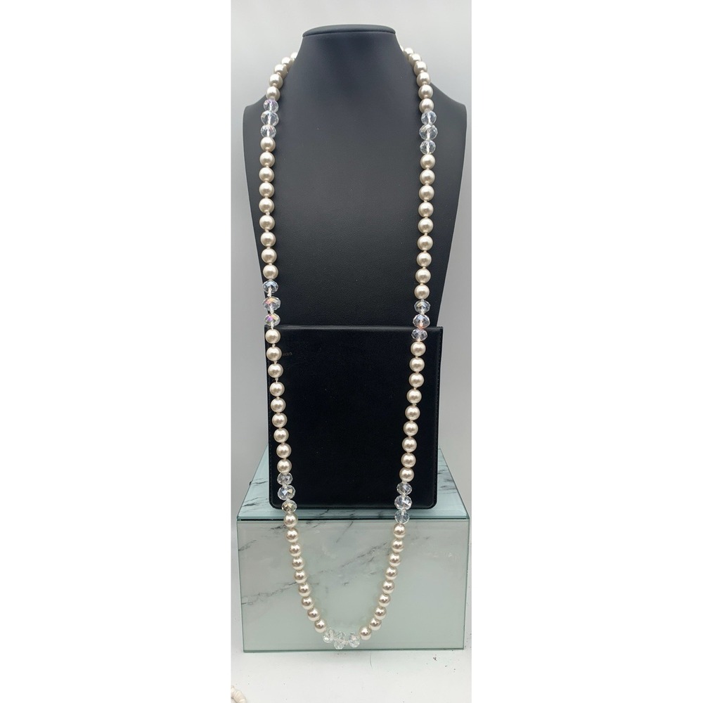 Kissaka Hand Knotted Glass Faux Pearl And Faceted AB‎ Aurora Borealis Necklace